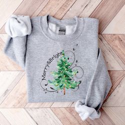 Christmas Sweatshirt,Merry and Bright Shirt,Christmas Tree,Christmas Tshirt,Holiday Shirt,Christmas Shirt,Merry and Brig