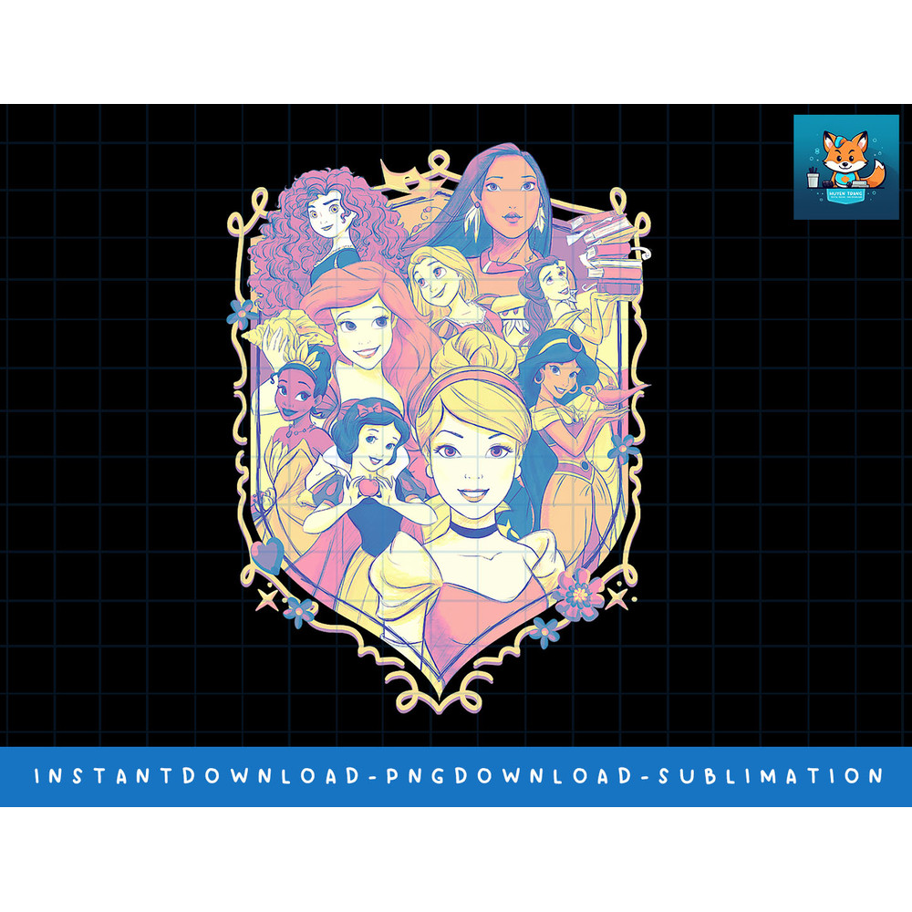 Disney Princess Pastel Collage Framed Portrait png, sublimate, digital print.jpg