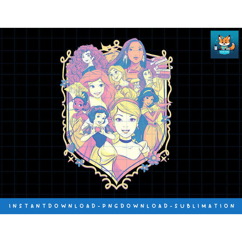 Disney Princess Pastel Collage Framed Portrait png, sublimate, digital print.jpg