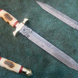damascus dagger knife , hand forged custom made damascus steel hunting dagger knife