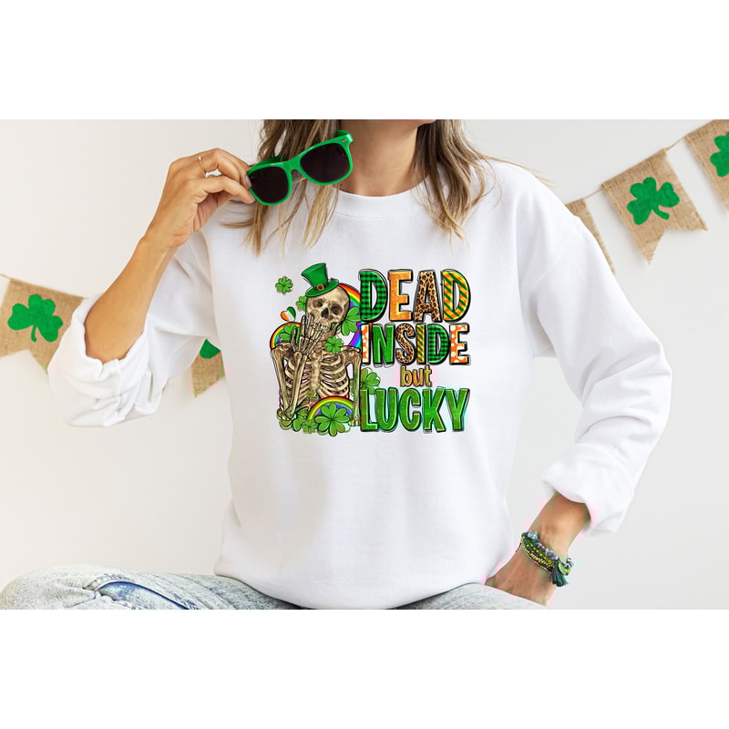 Dead inside but lucky with skeleton Shirt, Lucky Tshirt, Irish T Shirt, Shamrocks T-Shirt, St Patricks Day, Family Matching Gift Tee - 3.jpg