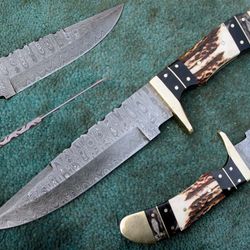 hand forged hunting knife , custom hand made damascus steel survival knife