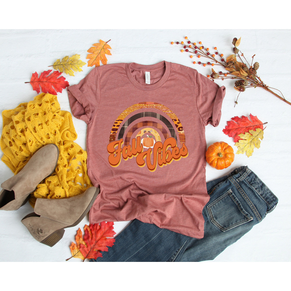 Fall Vibes Retro Shirt,Fall Vibes Rainbow Pumpkin Shirt,Thanksgiving Vacation Shirt,Family Thanksgiving Shirt,Thanksgiving Dinner Shirt - 1.jpg