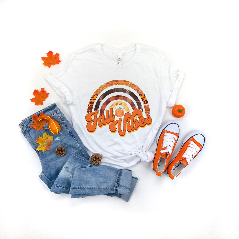 Fall Vibes Retro Shirt,Fall Vibes Rainbow Pumpkin Shirt,Thanksgiving Vacation Shirt,Family Thanksgiving Shirt,Thanksgiving Dinner Shirt - 2.jpg