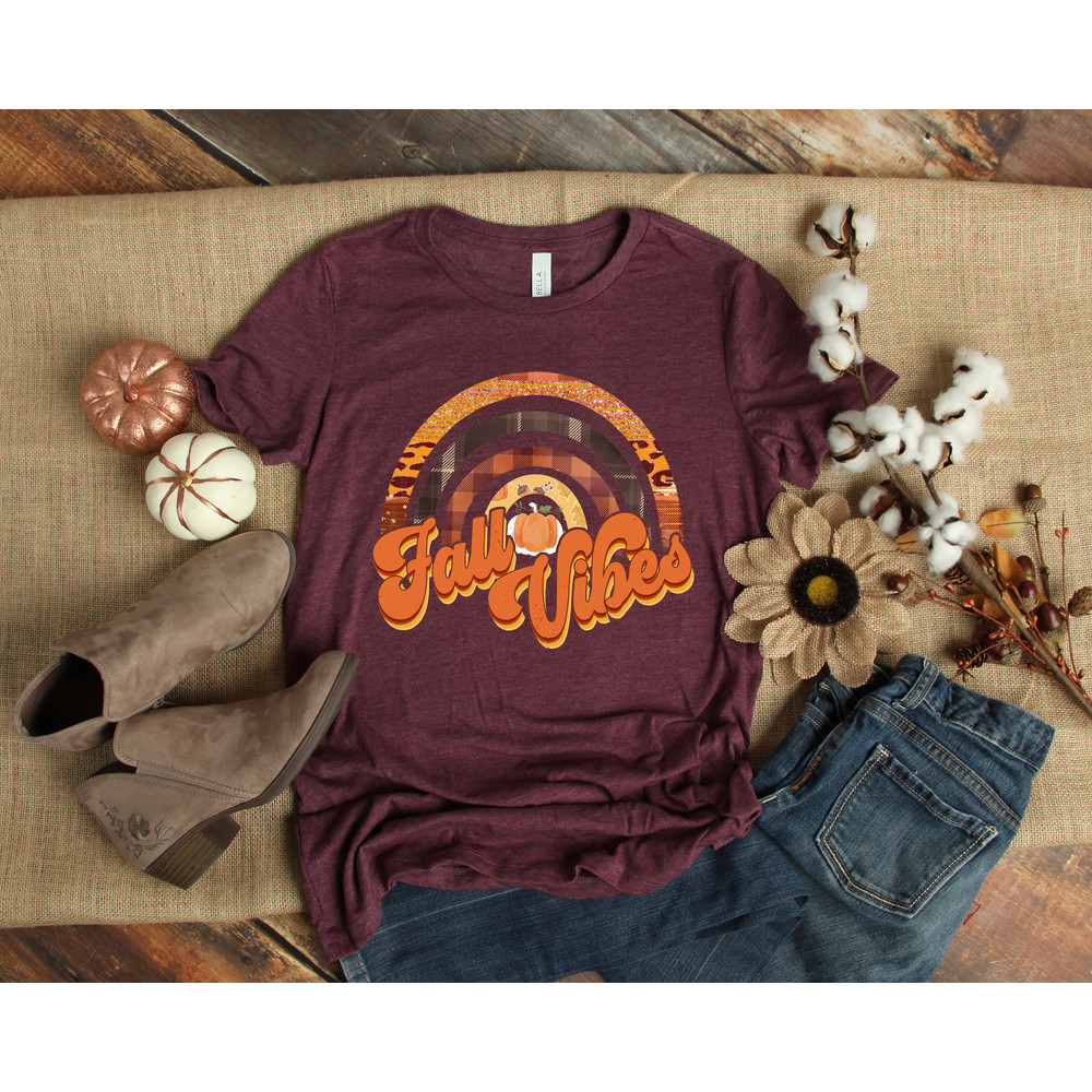 Fall Vibes Retro Shirt,Fall Vibes Rainbow Pumpkin Shirt,Thanksgiving Vacation Shirt,Family Thanksgiving Shirt,Thanksgiving Dinner Shirt - 3.jpg