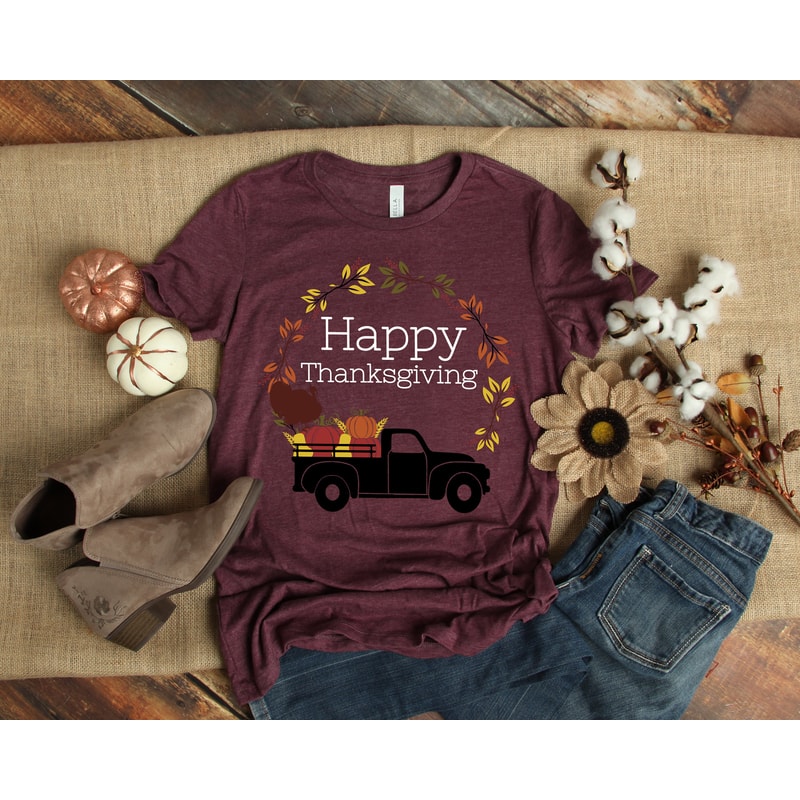Happy Thanksgiving Shirt, Pumpkin Tee,Thanksgiving Family Shirt,Thanksgiving Matching,Fall Vintage Truck Shirt,Fall Shirt,Pumpkin Truck - 3.jpg