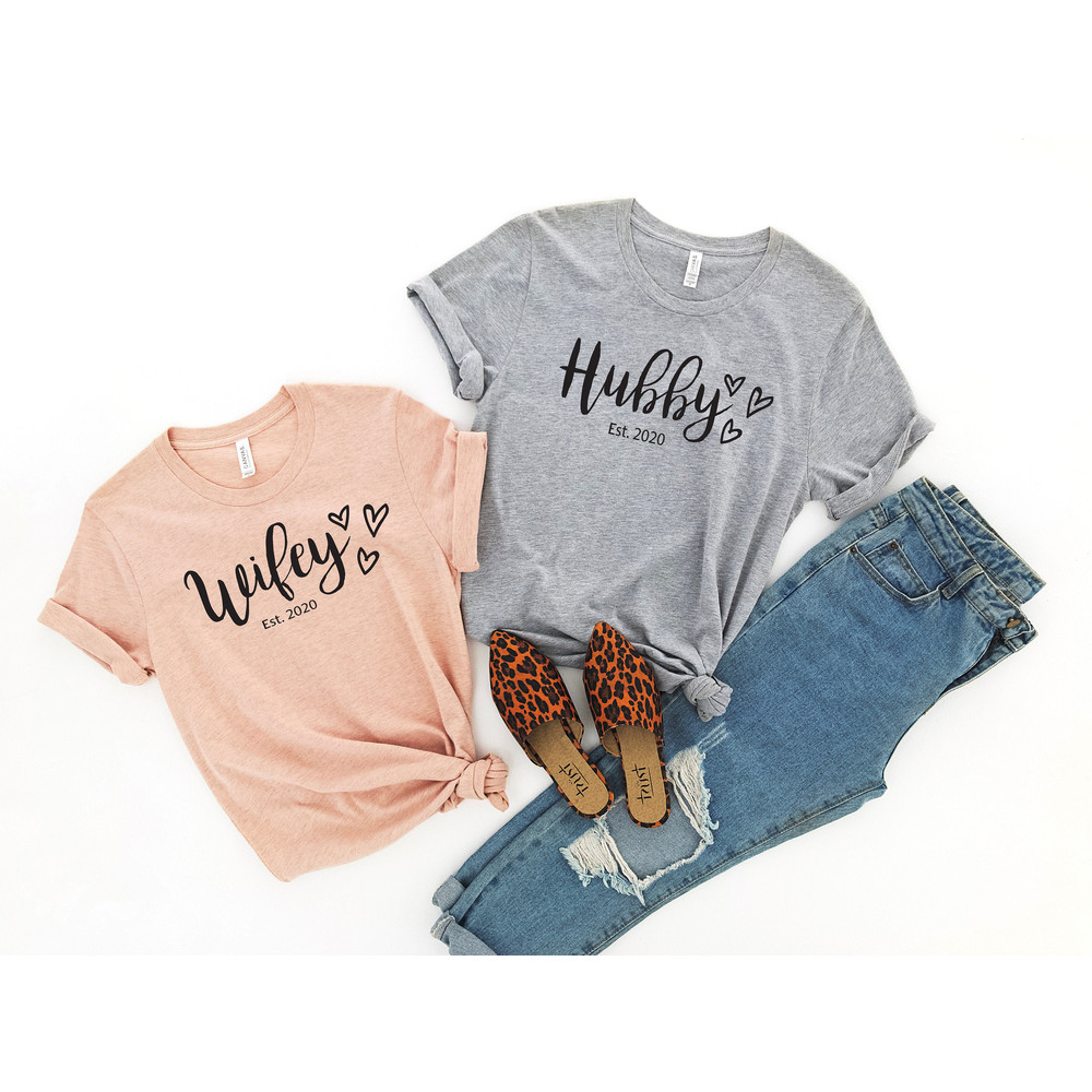Hubby Wifey Shirts, Honeymoon Shirt, Just Married Shirt, Engagement Shirt, Wedding Shirts, Bridal Gift Engagement, Husband And Wife Shirts - 4.jpg