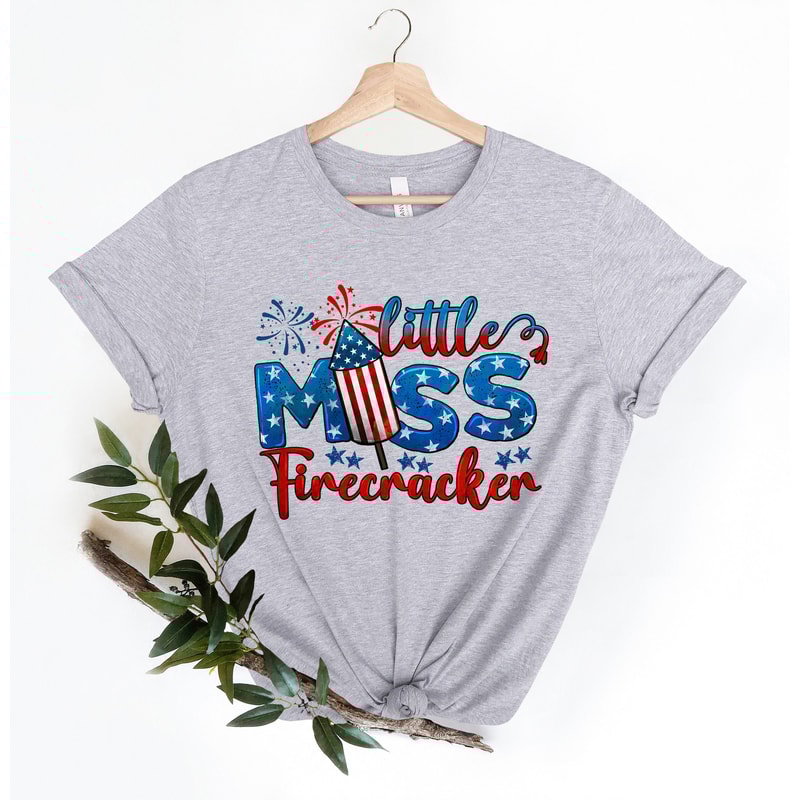 Little Miss Firecracker Shirt, 4th of July Shirt, Patriotic Shirt, Fireworks T-Shirt, American Flag Tee, Stars Shirt, 4th of July Gift - 1.jpg