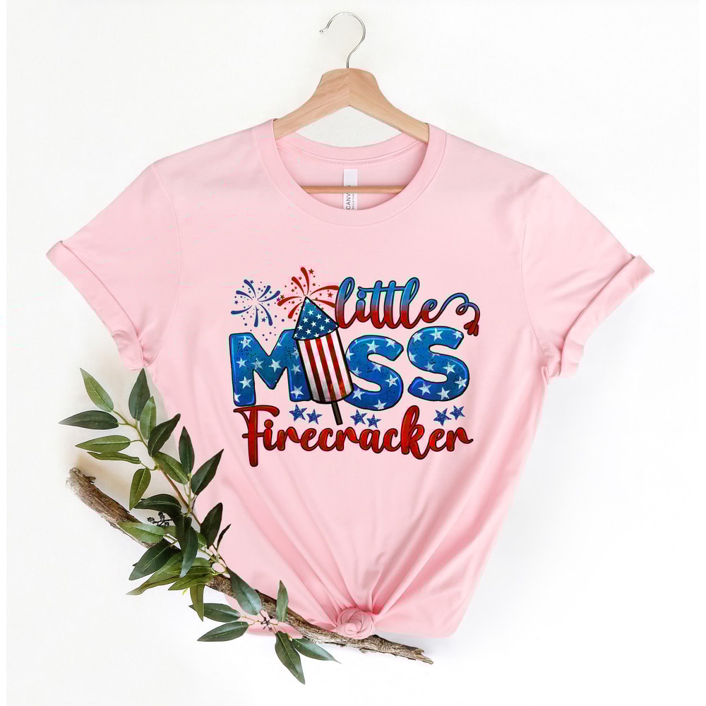 Little Miss Firecracker Shirt, 4th of July Shirt, Patriotic Shirt, Fireworks T-Shirt, American Flag Tee, Stars Shirt, 4th of July Gift - 2.jpg