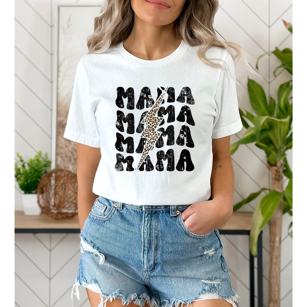 Mama Shirt - Mama Leopard Distressed Print Tee - Mother's Day Gift - Mama Lightning Bolt TShirt- Mom Birthday Gift- 90's Mom Shirt - Leopard - 1.jpg