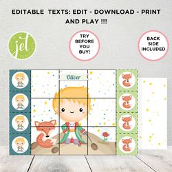 tic tac toe,  le petit prince tic tac toe, personalized party favors, the little prince,  persoanlized games