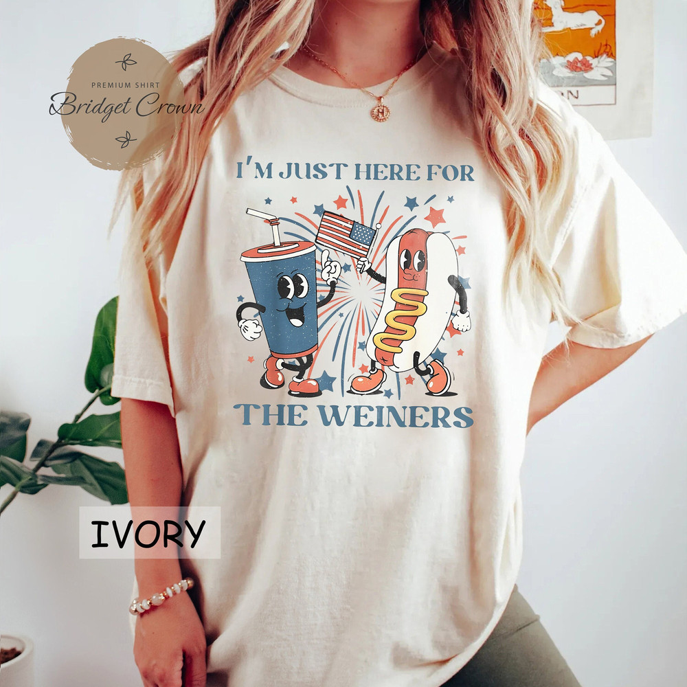 Just Here For The Wieners Shirt for 4th of July, Retro 4th Of July Shirt, Funny Hot Dog Shirt, Independence Day Gift, Patriotic America Tee - 1.jpg
