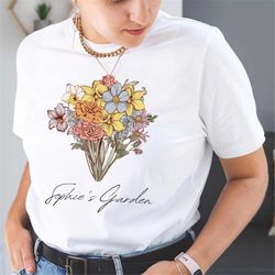 custom birth flower shirt, personalized birth month shirt, birth flower bouquet shirt, custom shirt for mom, gift for he