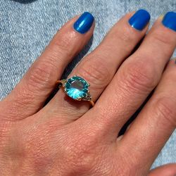 Aquamarine Ring - March Birthstone - Statement Ring - Gold Ring - Engagement Ring - Round Ring - Cocktail Ring