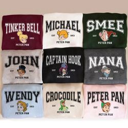 disney peter pan characters shirts, never grow u