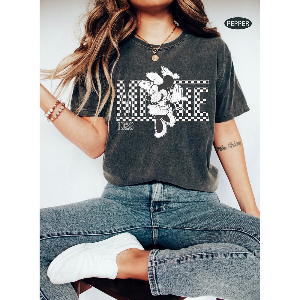 Retro Minnie Mouse Shirt, Vintage Minnie Checkered Shirt, Women Disneyworld Shirts, Disney Family Vacation, Classic Minnie, Disney Trip Tee - 1.jpg