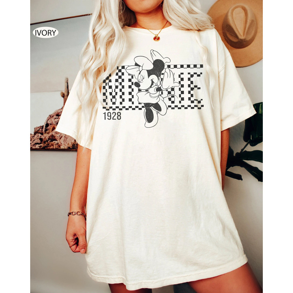 Retro Minnie Mouse Shirt, Vintage Minnie Checkered Shirt, Women Disneyworld Shirts, Disney Family Vacation, Classic Minnie, Disney Trip Tee - 2.jpg