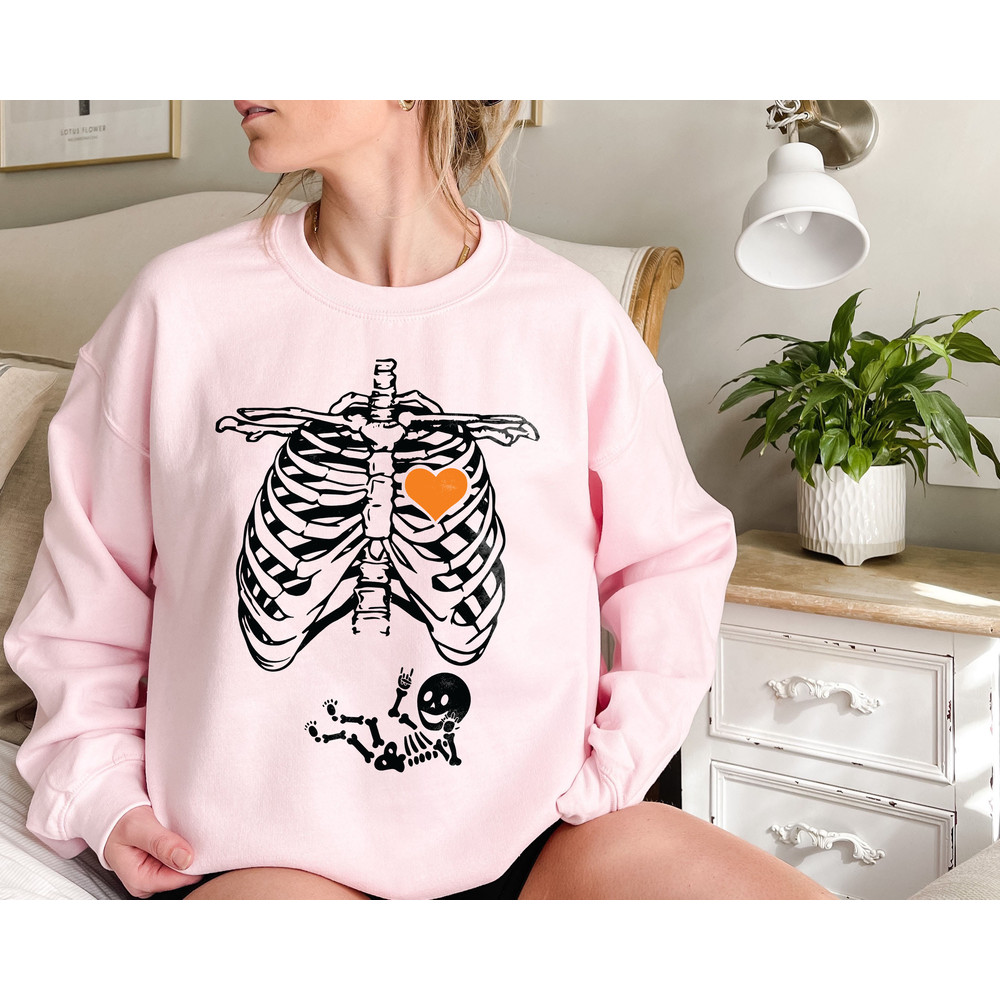 Skeleton Halloween Maternity Sweatshirt, Skeleton Maternity Shirt, Pregnancy Sweater, Pregnancy Announcement Shirt, Pregnant Women Costume - 4.jpg