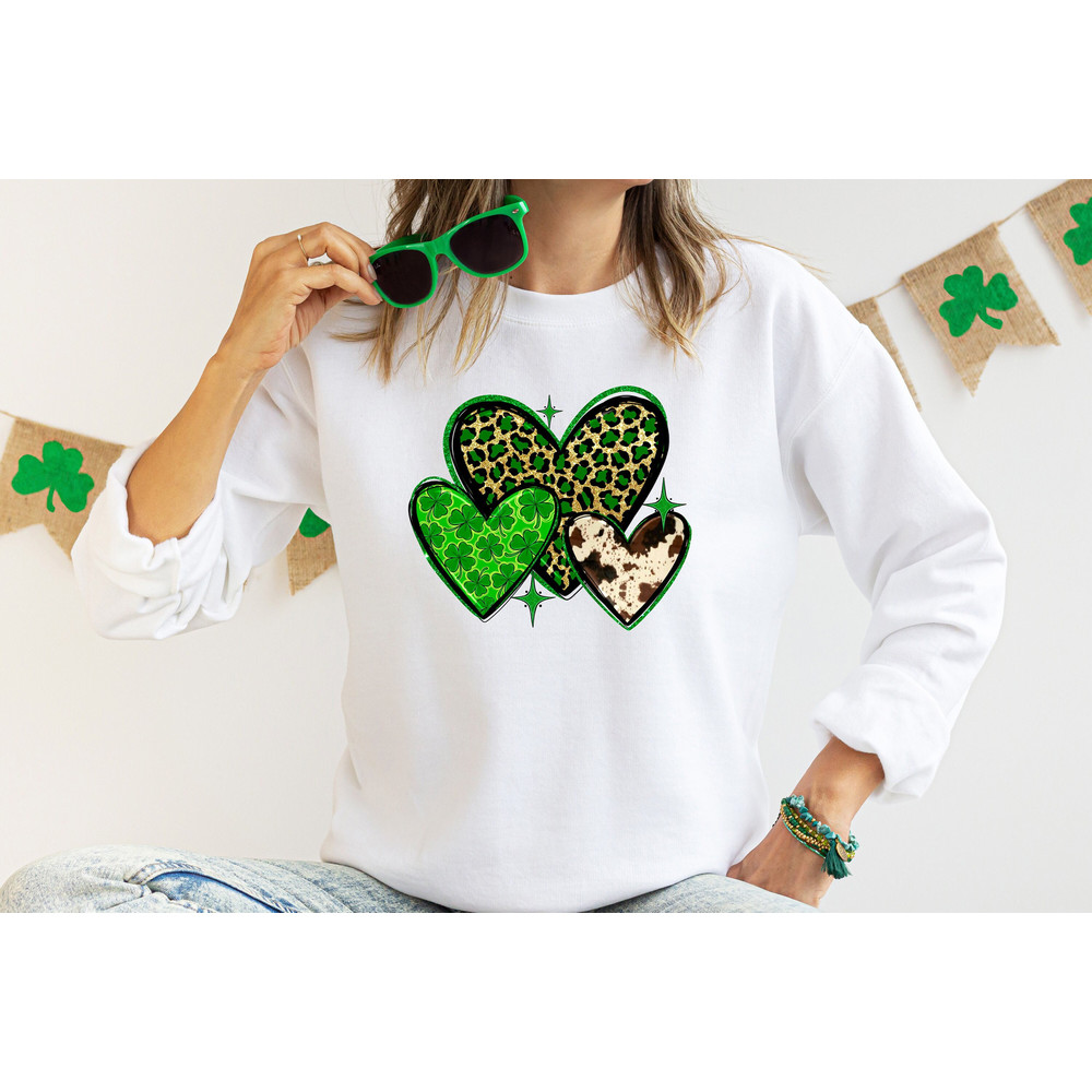St Patrick's Leopard Cowhide Hearts Shirt, Lucky Tshirt, Irish T Shirt, Shamrocks T-Shirt,Family Matching St Patrick's Day Gift Tee - 1.jpg