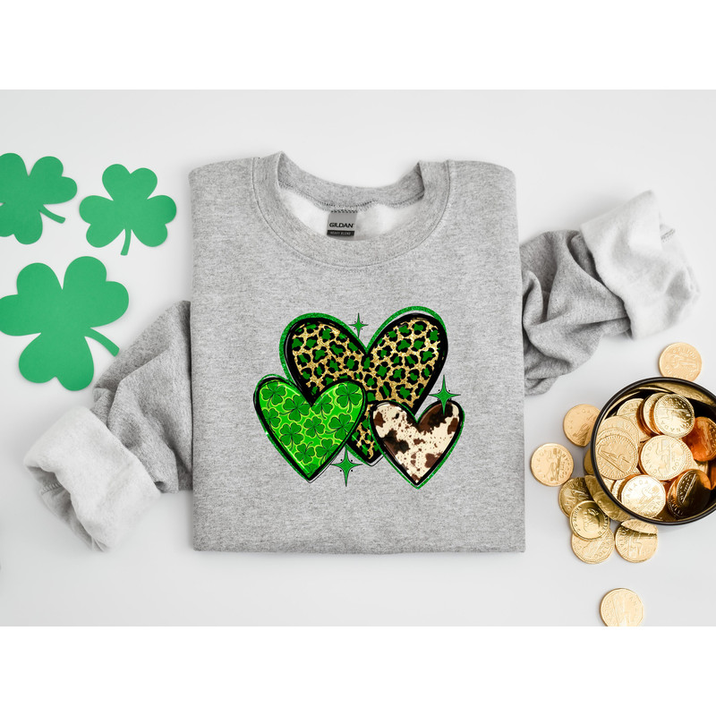 St Patrick's Leopard Cowhide Hearts Shirt, Lucky Tshirt, Irish T Shirt, Shamrocks T-Shirt,Family Matching St Patrick's Day Gift Tee - 2.jpg