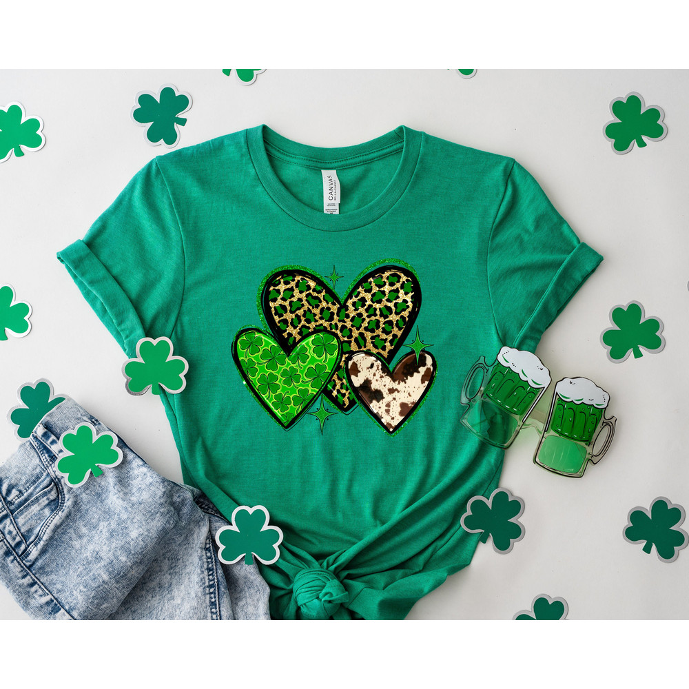 St Patrick's Leopard Cowhide Hearts Shirt, Lucky Tshirt, Irish T Shirt, Shamrocks T-Shirt,Family Matching St Patrick's Day Gift Tee - 3.jpg
