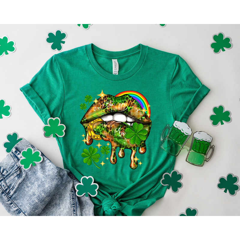 St Patricks Lips Shirt, Leopard Lips Shirt, Lucky Shirt, St Patricks Day Shirt, Irish Day Shirt, Clover Shirt, Women St Paddy Day Shirt - 2.jpg