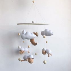 baby mobile neutral sheep. Crib mobile moon and clouds mobile