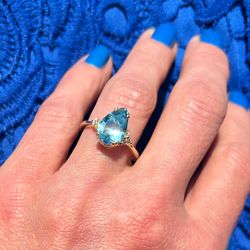 blue topaz ring - december birthstone - gemstone band - gold ring - engagement ring - teardrop ring - cocktail ring