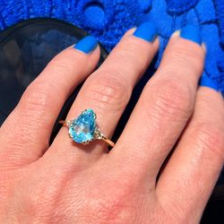 Aquamarine Ring - March Birthstone - Statement Ring - Gold Ring - Engagement Ring - Teardrop Ring - Cocktail Ring