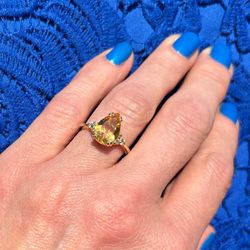citrine ring - november birthstone - statement ring - gold ring - engagement ring - teardrop ring - cocktail ring