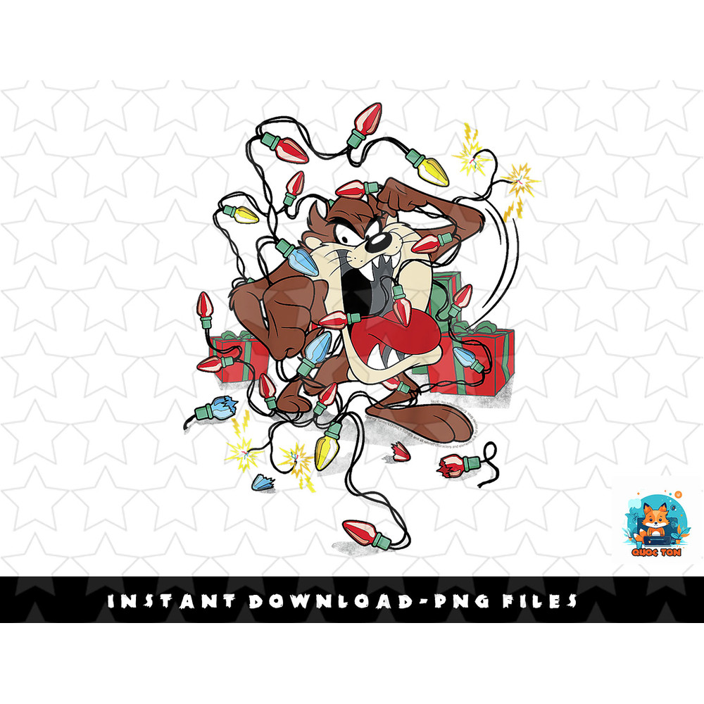 Kids Looney Tunes Christmas Taz Lights And Presents png, sublimation, digital download.jpg