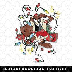 kids looney tunes christmas taz lights and presents png, sublimation, digital download