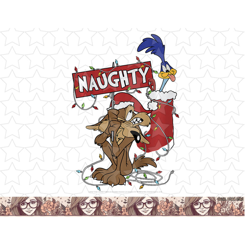 Kids Looney Tunes Christmas Wile E. Coyote & Road Runner Naughty png, sublimation, digital download .jpg