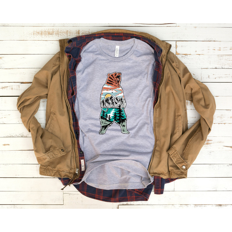 Bear T Shirt Men - Double Exposure Bear - Papa Bear Shirt - Mens TShirt Bear - Fathers Day Gift Athletic Gray - 2.jpg