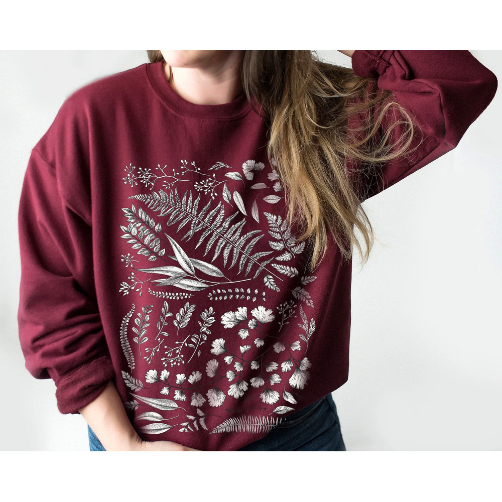 Botanical Sweatshirt, Leaves Vintage T-shirt, Flower T shirt, Vintage Botanical, Womens Sweatshirt, Wildflower - 5.jpg