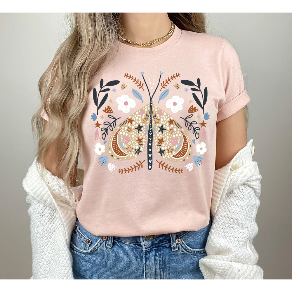 Celestial Shirt, Moth Butterfly T Shirts Moon Graphic Moon Phase Astrology Astronomy, Graphic Tees For Women, Boho, Vintage Spring Fashion - 4.jpg