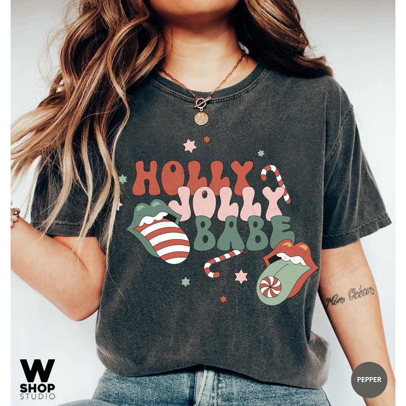 Christmas Holly Jolly Babe Shirt, Comfort Colors, Retro Christmas T-shirt, Retro Xmas Holiday Apparel, Vintage Christmas Shirt - 1.jpg