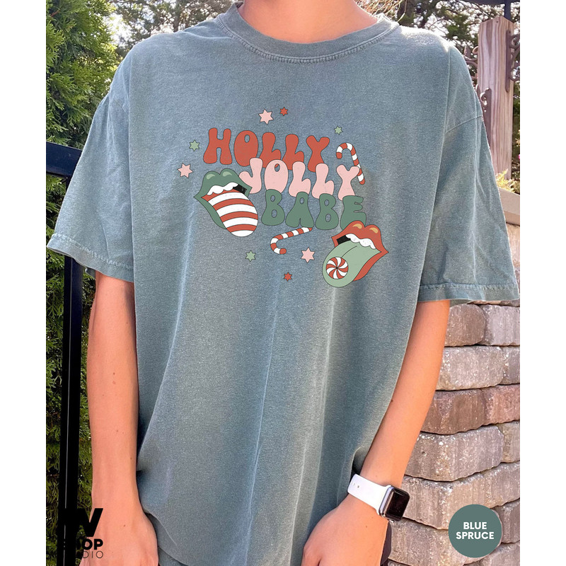 Christmas Holly Jolly Babe Shirt, Comfort Colors, Retro Christmas T-shirt, Retro Xmas Holiday Apparel, Vintage Christmas Shirt - 6.jpg