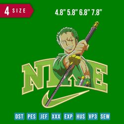 nike roronoa zoro / anime embroidery design/ anime design/ embroidery pattern/ design pes dst vp3  format