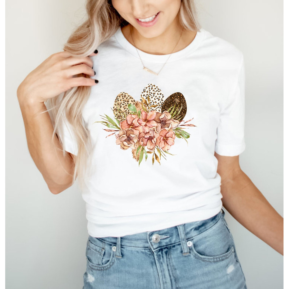 Easter Eggs, Leopard Cute Easter Tee, Floral Easter T shirt, Leopard Floral Easter T shirt, 2x Easter, 3x Easter, Plus Sizes - 1.jpg