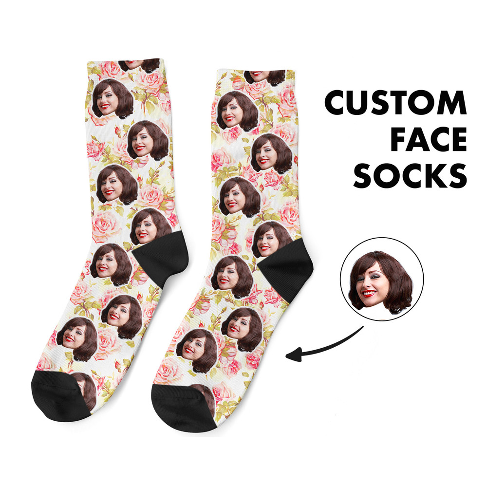 Floral Custom Face Socks, Personalized Photo, Floral Picture Socks, Flower Socks, Customized Funny Photo Gift For Her, Him or Best Friend - 1.jpg