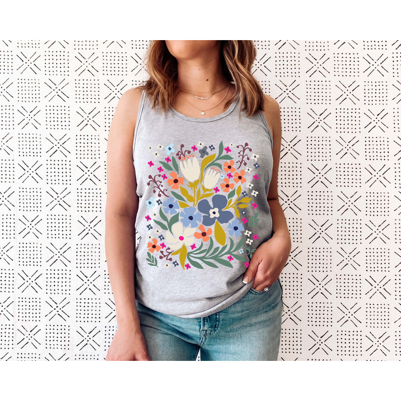 Flower Tank Top Shirt, Gift For Her, Flower Tank Aesthetic, Floral Graphic Tee, Floral Tank, Wild Flower Tank Top, Wildflower T-shirt - 1.jpg