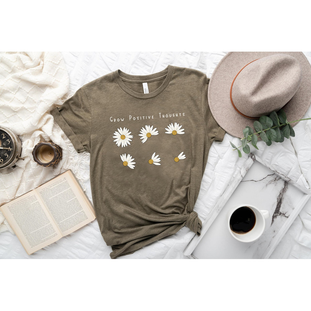 Grow Positive Thoughts Tee, Floral T-shirt, Bohemian Style Shirt, Butterfly Shirt, Trending Right Now, Women's Graphic T-shirt, Love Tee - 2.jpg