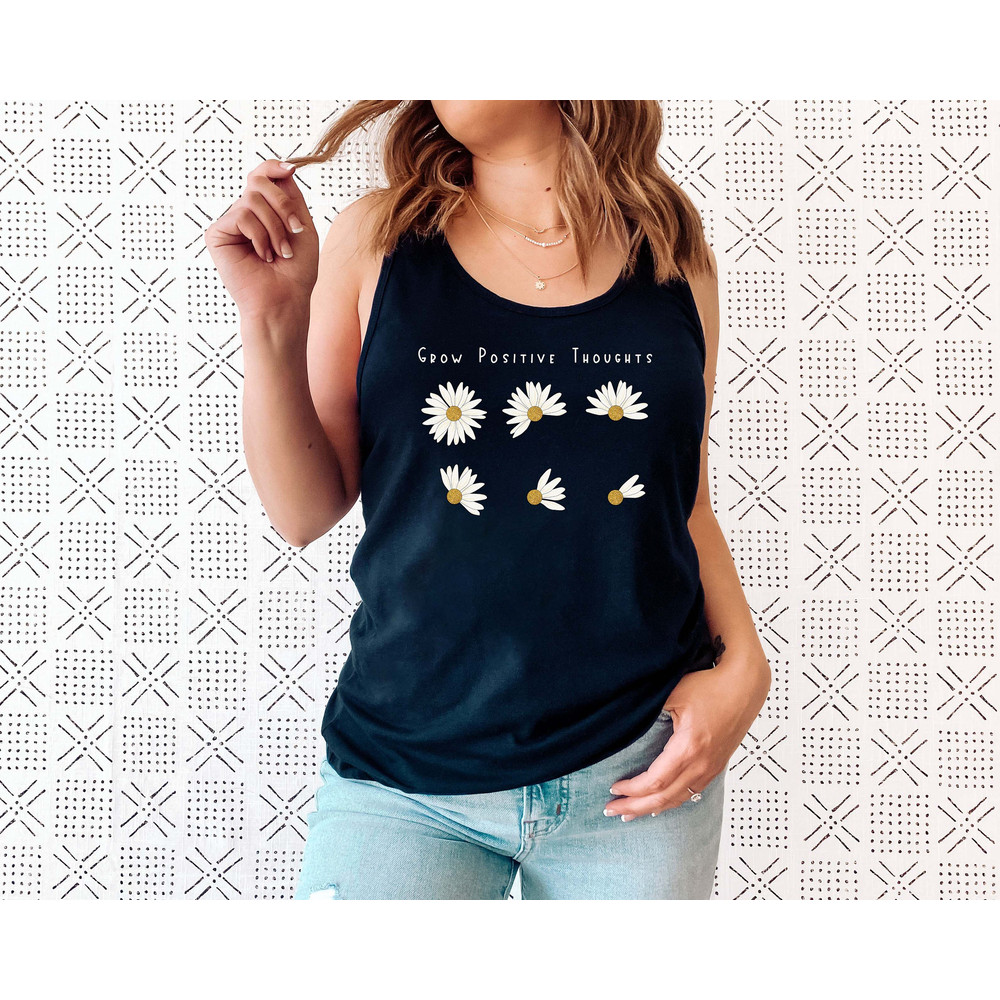 Grow Positive Thoughts Tank, Floral Tank, Bohemian Style Top, Daisy Shirt, Trending Right Now, Women's Graphic T-shirt - 5.jpg