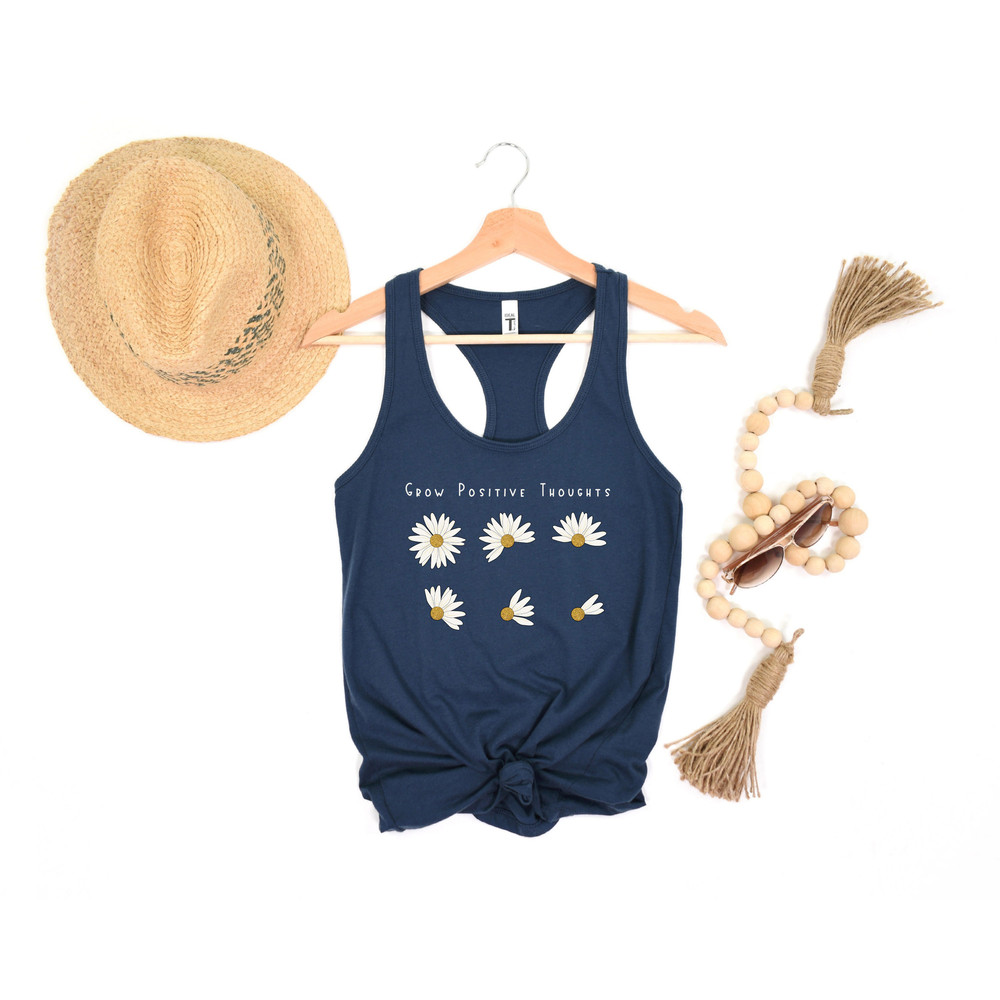 Grow Positive Thoughts Tank, Floral Tank, Bohemian Style Top, Daisy Shirt, Trending Right Now, Women's Graphic T-shirt - 8.jpg