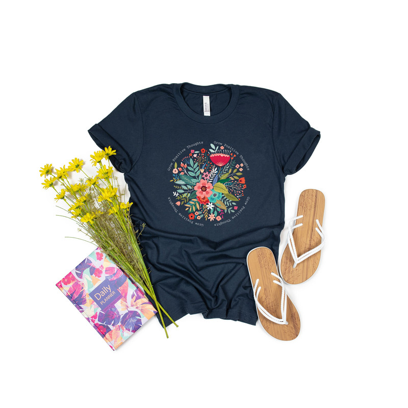 Grow Positive Thoughts Tee, Floral T-shirt, Bohemian Style Shirt, Butterfly Shirt, Trending Right Now, Women's Graphic T-shirt, Love Tee - 4.jpg