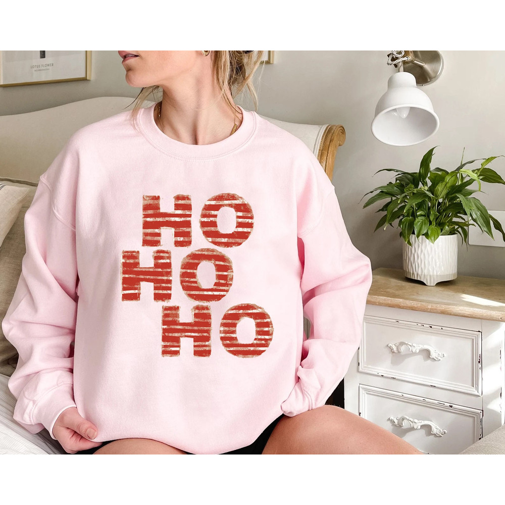 HO HO HO Sweatshirt, Merry Christmas Tree Hoodie, Unisex Adult Funny Holiday shirt, Vintage Merry and Bright Xmas Crew tee - 8.jpg
