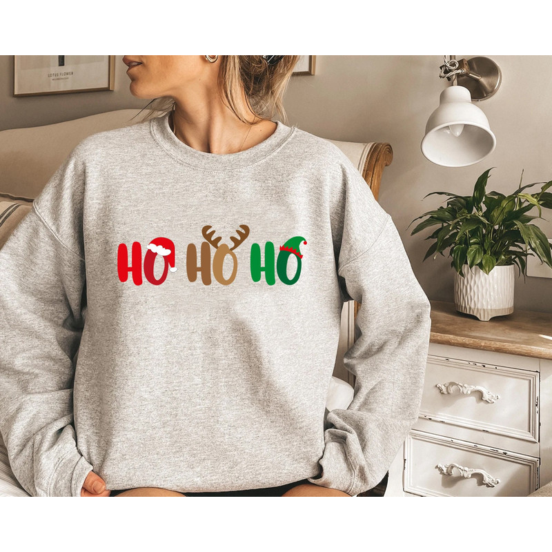 HO HO HO Sweatshirt, Merry Christmas Tree Hoodie, Unisex Adult Funny Holiday shirt, Vintage Merry and Bright Xmas Crew tee - 3.jpg