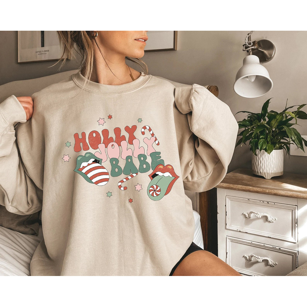 Holly Jolly Babe Sweatshirt, Retro Christmas Sweatshirt, Womens Christmas Crewneck, Cute Vintage Christmas Sweaters, Christmas Gift - 2.jpg