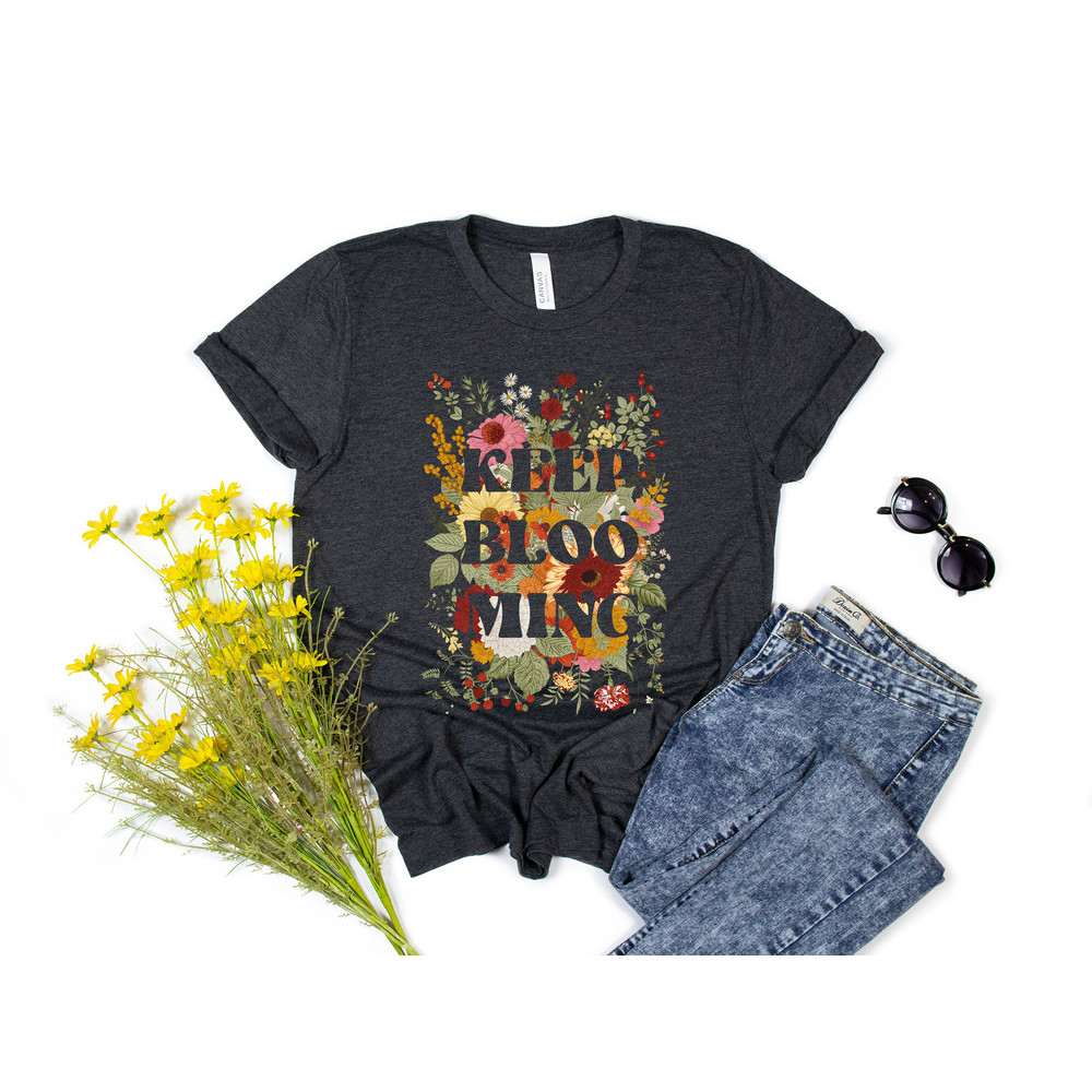 Keep Blooming Tee, Floral T-shirt, Bohemian Style Shirt, Butterfly Shirt, Trending Right Now, Women's Graphic T-shirt, Love Tee - 2.jpg